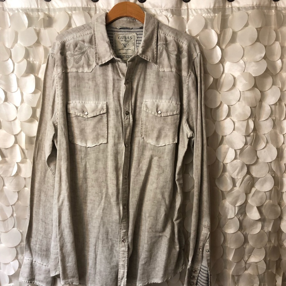 Linen nude button down shirt